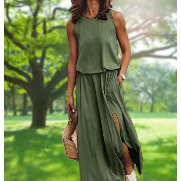 Chicgenes Jade Casual Beachwear T-shirt Maxi Dress with Pockets - Picture 2 of 2